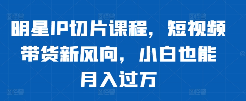 明星IP切片课程，短视频带货新风向，小白也能月入过万-皮皮网创